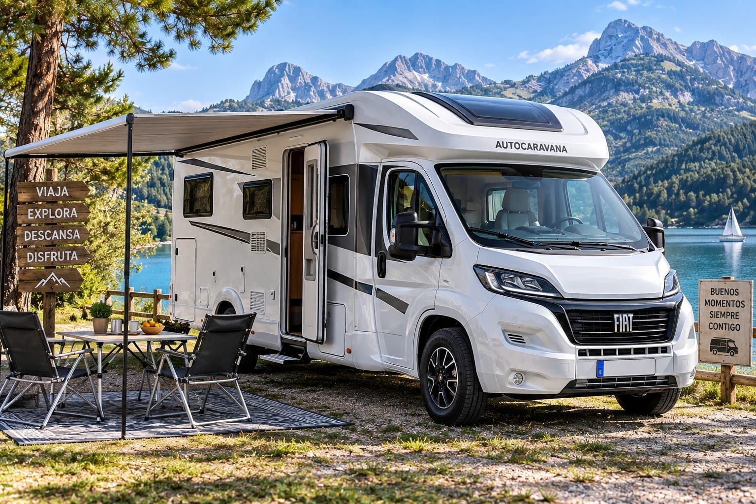Autocaravana camper junto a un lago